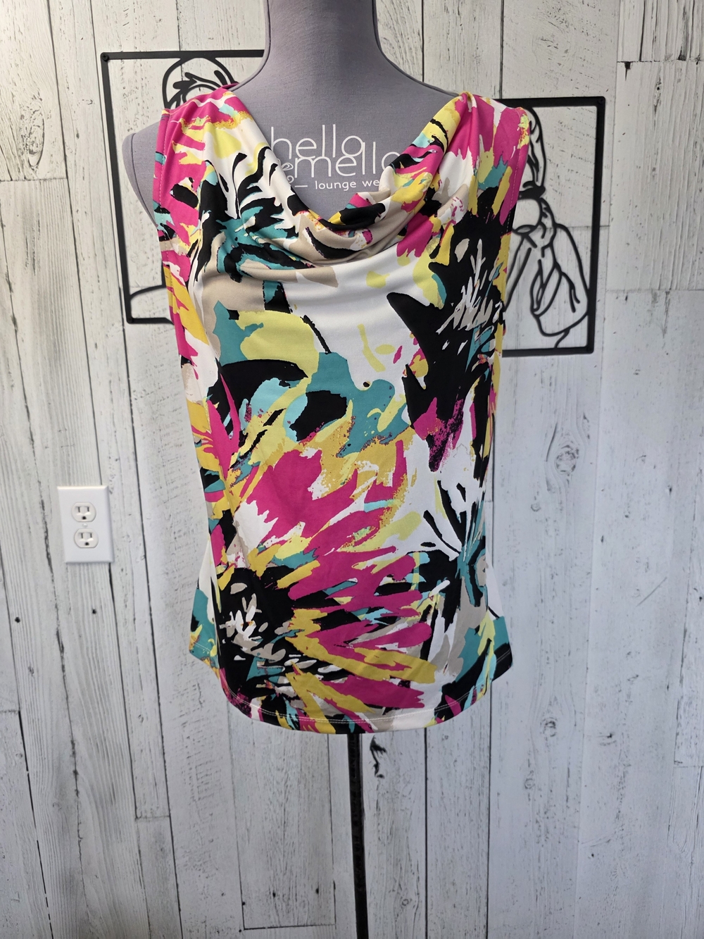 Tahari Multicolour Abstract Print Cowl Neck Sleeveless Top Size Large - Picture 2 of 11